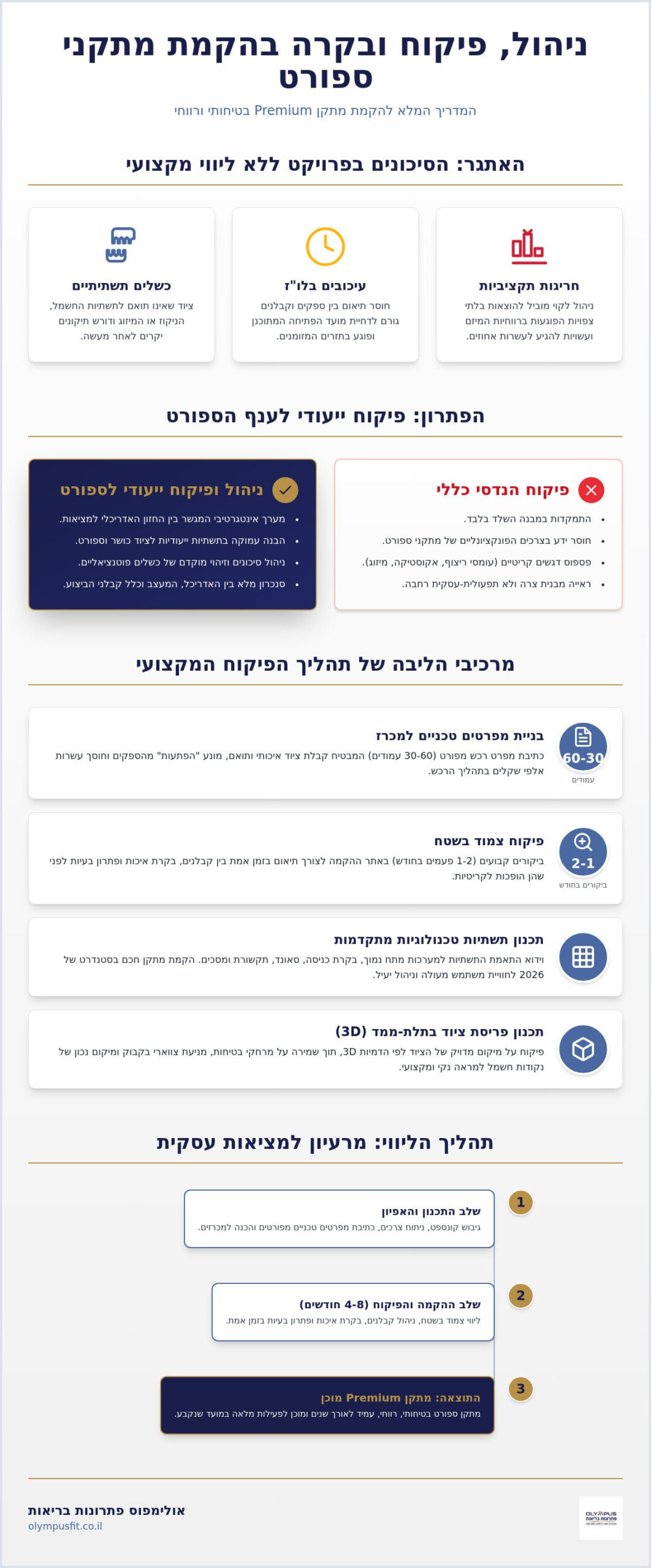 ניהול פיקוח ובקרה בספורט: המדריך המקצועי להקמת מתקנים (2026)
